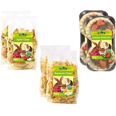 Dehner Friandises pour rongeurs préférées, 100% Naturel, mélange de Fruits, 2 Chips de Pomme (160 g), Chips de Banane (300 g) et paniers de Fraise (30 g) (490 g) - Publicité Dehner Friandises pour rongeurs préférées, 100% Naturel, mélange de Fruits, 2 Chips de Pomme (160 g), Chips de Banane (300 g) et paniers de Fraise (30 g) (490 g) - Publicité