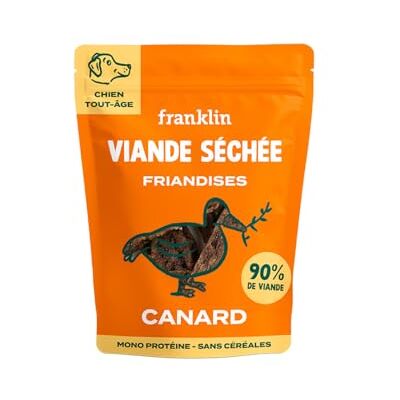Franklin – Friandises pour Chien – Viande Séchée à Mâcher – Haleine Fraiche – Riche en Canard – sans Céréales – Tout Âge – 100g - Publicité Franklin – Friandises pour Chien – Viande Séchée à Mâcher – Haleine Fraiche – Riche en Canard – sans Céréales – Tout Âge – 100g - Publicité
