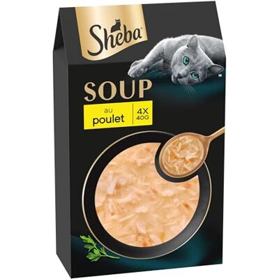 Sheba Soupe Sachet de Nourriture Humide pour Chat Adulte au Poulet, Pack de 40 (10 x 4 x 40 g) - Publicité Sheba Soupe Sachet de Nourriture Humide pour Chat Adulte au Poulet, Pack de 40 (10 x 4 x 40 g) - Publicité
