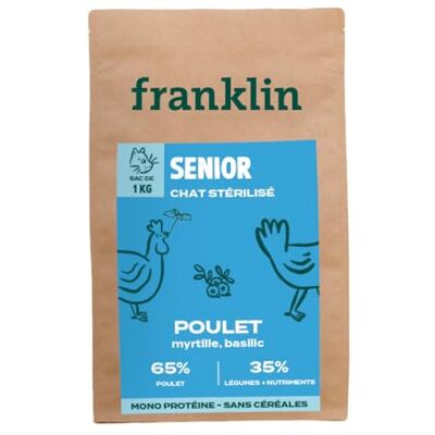 Franklin – Croquettes Chat Senior – Gamme Carnivore – 65% de Poulet – Croquettes sans Céréales – Riches en Protéine – Fermeture Intégrée – Taille 9mm – 1kg - Publicité Franklin – Croquettes Chat Senior – Gamme Carnivore – 65% de Poulet – Croquettes sans Céréales – Riches en Protéine – Fermeture Intégrée – Taille 9mm – 1kg - Publicité
