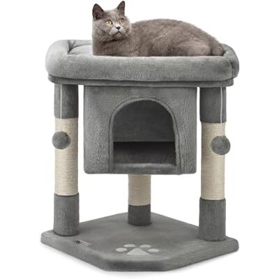 lionto Arbre à Chat avec Niche et Couchage, 60 cm, Gris foncé Petit arbre à chat avec grand panier, deux balles en peluche et niche pour grimper, jouer, se cacher et griffer - Publicité lionto Arbre à Chat avec Niche et Couchage, 60 cm, Gris foncé Petit arbre à chat avec grand panier, deux balles en peluche et niche pour grimper, jouer, se cacher et griffer - Publicité