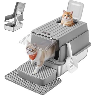 Feandrea Bac à Litière pour Chat, en Acier Inoxydable, avec Couvercle, Pelle, Tapis pour Litière et 2 Entrées, pour Chats Jusqu’à 15 kg, Gris Tourterelle PPT007GN01 - Publicité Feandrea Bac à Litière pour Chat, en Acier Inoxydable, avec Couvercle, Pelle, Tapis pour Litière et 2 Entrées, pour Chats Jusqu’à 15 kg, Gris Tourterelle PPT007GN01 - Publicité