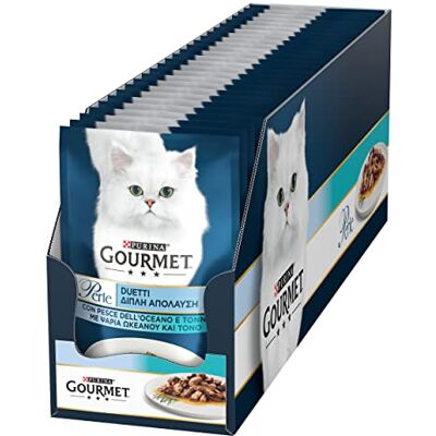 Gourmet Purina Perles Duos de Mer Humide Chats avec Poisson d'Océan et Thon, 26 Enveloppes de 85 g - Publicité Gourmet Purina Perles Duos de Mer Humide Chats avec Poisson d'Océan et Thon, 26 Enveloppes de 85 g - Publicité