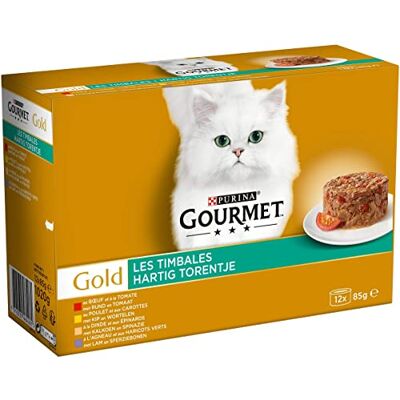 Gourmet Gold Les Timbales avec des Légumes : Bœuf-Tomate, Poulet-Carottes, Dinde-Epinards, Agneau-Haricots verts 12x85g Lot de 8 - Publicité Gourmet Gold Les Timbales avec des Légumes : Bœuf-Tomate, Poulet-Carottes, Dinde-Epinards, Agneau-Haricots verts 12x85g Lot de 8 - Publicité
