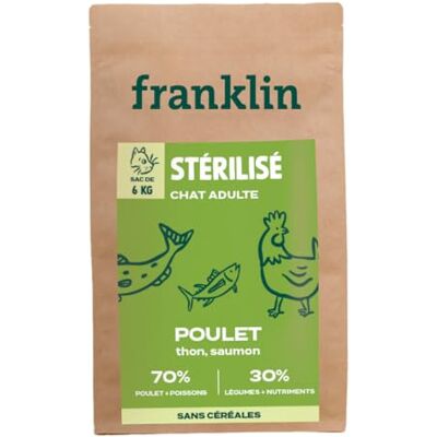 Franklin Croquette pour Chat Adulte Stérilisé Gamme Carnivore 70% De Viande & De Poisson Croquettes sans Céréales Riches en Protéines Fermeture Intégrée Taille 9mm 6 kg - Publicité Franklin Croquette pour Chat Adulte Stérilisé Gamme Carnivore 70% De Viande & De Poisson Croquettes sans Céréales Riches en Protéines Fermeture Intégrée Taille 9mm 6 kg - Publicité