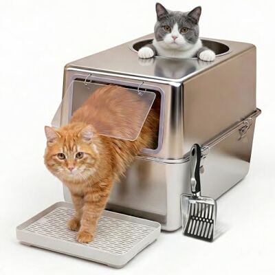 PRIORPET Litiere pour Chat INOX XXL – Bac litière pour Chat avec Porte Frontale & Entrée Supérieure – Grand Bac 60x41,5x40 cm – Facile à Nettoyer & Résistant aux Odeurs avec Marche Récupérateur - Publicité PRIORPET Litiere pour Chat INOX XXL – Bac litière pour Chat avec Porte Frontale & Entrée Supérieure – Grand Bac 60x41,5x40 cm – Facile à Nettoyer & Résistant aux Odeurs avec Marche Récupérateur - Publicité