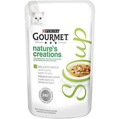 Gourmet Nature's Creations Soup Aliments humides pour Chats Adultes avec Thon Naturel et légumes 32 enveloppes de 40 g - Publicité Gourmet Nature's Creations Soup Aliments humides pour Chats Adultes avec Thon Naturel et légumes 32 enveloppes de 40 g - Publicité