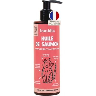 Franklin – Huile de Saumon pour Chat – Complément Alimentaire – Riche en Oméga 3 et 6 – Soins Peau, Pelage et Articulations – 100% Naturelle – 250 ML - Publicité Franklin – Huile de Saumon pour Chat – Complément Alimentaire – Riche en Oméga 3 et 6 – Soins Peau, Pelage et Articulations – 100% Naturelle – 250 ML - Publicité