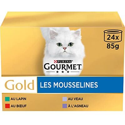 Gourmet GOLD Chat Les Mousselines Aliment Complet pour Chat Adulte Lapin, Bœuf, Veau, Agneau Boite Lot de 4 (24x 85 g) - Publicité Gourmet GOLD Chat Les Mousselines Aliment Complet pour Chat Adulte Lapin, Bœuf, Veau, Agneau Boite Lot de 4 (24x 85 g) - Publicité