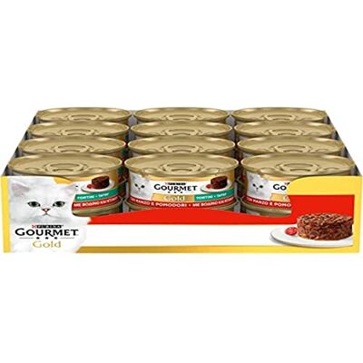 Gourmet Purina Gold Galettes avec légumes et Chats avec Boeuf et Tomate, 24 boîtes de 85 g - Publicité Gourmet Purina Gold Galettes avec légumes et Chats avec Boeuf et Tomate, 24 boîtes de 85 g - Publicité