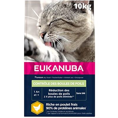 Eukanuba Contrôles des Boules de Poils – Croquettes Premium pour Chat Adulte et Senior – Riche en Poulet Frais et en Riz – Sans Blé et OGM Alimentation Complète et Equilibrée Sac refermable 10kg - Publicité Eukanuba Contrôles des Boules de Poils – Croquettes Premium pour Chat Adulte et Senior – Riche en Poulet Frais et en Riz – Sans Blé et OGM Alimentation Complète et Equilibrée Sac refermable 10kg - Publicité