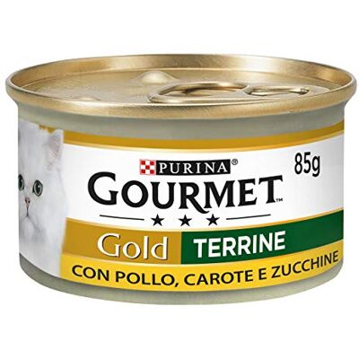 Gourmet Purina Gold Lot de 24 conserves de pâté Humide pour Chat avec des légumes, du Poulet, des Carottes et des courgettes, 85 g chacune - Publicité Gourmet Purina Gold Lot de 24 conserves de pâté Humide pour Chat avec des légumes, du Poulet, des Carottes et des courgettes, 85 g chacune - Publicité
