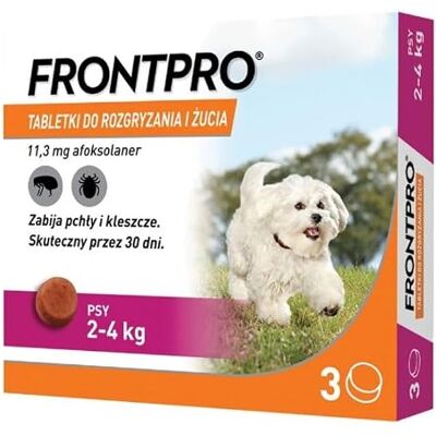 Comprimés FRONTPRO Afoxolaner pour chiens - Protection contre puces et tiques - 2-4 kg - Publicité Comprimés FRONTPRO Afoxolaner pour chiens - Protection contre puces et tiques - 2-4 kg - Publicité