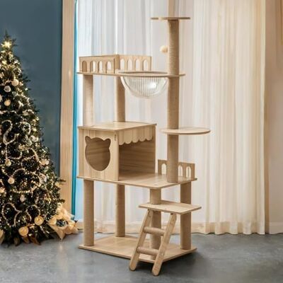 Mekidulu Arbre a Chat- 135CM Arbre à Chat Bois, avec condo, Escaliers pour, Bol, 9 Griffoirs en sisal, Perchoir supérieur, Balles de Jouets(KT-022 Beige) - Publicité Mekidulu Arbre a Chat- 135CM Arbre à Chat Bois, avec condo, Escaliers pour, Bol, 9 Griffoirs en sisal, Perchoir supérieur, Balles de Jouets(KT-022 Beige) - Publicité