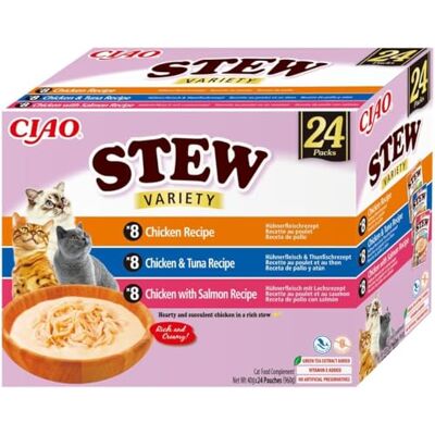INABA Ciao Stew Friandises pour Chats à Base d'ingrédients de Haute qualité, Riches en humidité et en protéines, Faibles en Calories, sans céréales ni Sucre ajouté 40g (24 Paquets) - Publicité INABA Ciao Stew Friandises pour Chats à Base d'ingrédients de Haute qualité, Riches en humidité et en protéines, Faibles en Calories, sans céréales ni Sucre ajouté 40g (24 Paquets) - Publicité