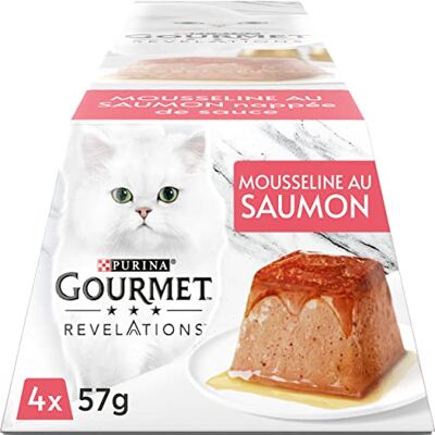 Gourmet Revelations Chat Mousseline Au Saumon Portions Repas pour Chats Adultes Boîte 4 x 57 g - Publicité Gourmet Revelations Chat Mousseline Au Saumon Portions Repas pour Chats Adultes Boîte 4 x 57 g - Publicité