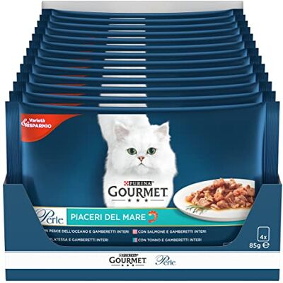 Gourmet Lot de 12 Perles Chat Plaisirs de la mer avec Saumon, platesse, Thon et Poisson de l'océan, 4 x 85 g - Publicité Gourmet Lot de 12 Perles Chat Plaisirs de la mer avec Saumon, platesse, Thon et Poisson de l'océan, 4 x 85 g - Publicité
