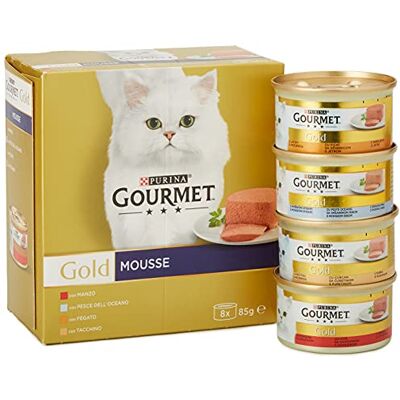 Gourmet Purina Gold Mousse pour Chats avec Poisson, Foie, Dinde et Boeuf, 96 boîtes de 85 g - Publicité Gourmet Purina Gold Mousse pour Chats avec Poisson, Foie, Dinde et Boeuf, 96 boîtes de 85 g - Publicité