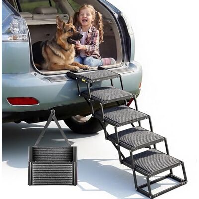 VEVOR Escalier pour Chien Voiture 5 Marches pour Chien Pliables pour SUV, Camions, Lits Hauts, Canapés, Animaux de Compagnie Charge 90,72 kg, avec Surface Antidérapante, Extra-Large, Portable, Léger - Publicité VEVOR Escalier pour Chien Voiture 5 Marches pour Chien Pliables pour SUV, Camions, Lits Hauts, Canapés, Animaux de Compagnie Charge 90,72 kg, avec Surface Antidérapante, Extra-Large, Portable, Léger - Publicité