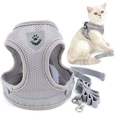 smalllee_lucky_store Harnais et laisse réfléchissant en maille souple pour chat Anti-fuite Réglable Ne tire pas Pour petits chiens, chiots, chatons Gris Taille S - Publicité smalllee_lucky_store Harnais et laisse réfléchissant en maille souple pour chat Anti-fuite Réglable Ne tire pas Pour petits chiens, chiots, chatons Gris Taille S - Publicité