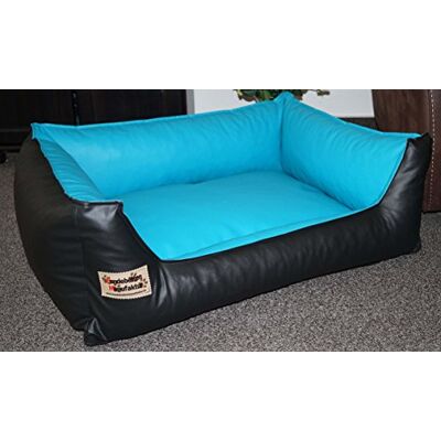 Hundebettenmanufaktur 120 cm X 100 cm panier de chien Similpelle cuir synthétique noir / turquoise - Publicité Hundebettenmanufaktur 120 cm X 100 cm panier de chien Similpelle cuir synthétique noir / turquoise - Publicité