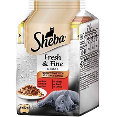 Sheba Délices du Jour 6 Sachets Fraîcheur aux Viandes en Sauce pour Chat 50 g - Publicité Sheba Délices du Jour 6 Sachets Fraîcheur aux Viandes en Sauce pour Chat 50 g - Publicité