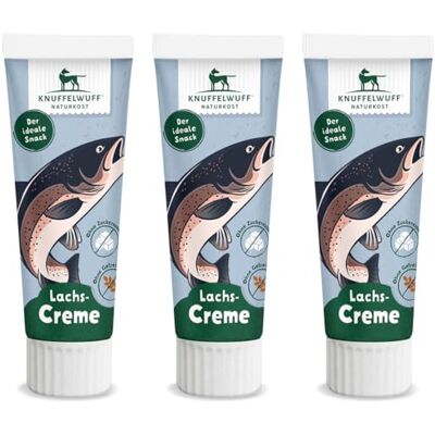 Knuffelwuff Tuben Snack Lot de 3 friandises pour chien Crème de saumon – avec beaucoup de poisson frais – Sans conservateur, sans sucre ni céréales ajoutés – Idéal également pour les chiots – Fabriqué - Publicité Knuffelwuff Tuben Snack Lot de 3 friandises pour chien Crème de saumon – avec beaucoup de poisson frais – Sans conservateur, sans sucre ni céréales ajoutés – Idéal également pour les chiots – Fabriqué - Publicité