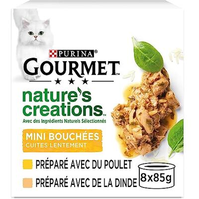Gourmet Nature's Créations Mini Bouchées Poulet garniture Epinards & tomates, Dinde garniture Epinards & panais 8x85g - Publicité Gourmet Nature's Créations Mini Bouchées Poulet garniture Epinards & tomates, Dinde garniture Epinards & panais 8x85g - Publicité