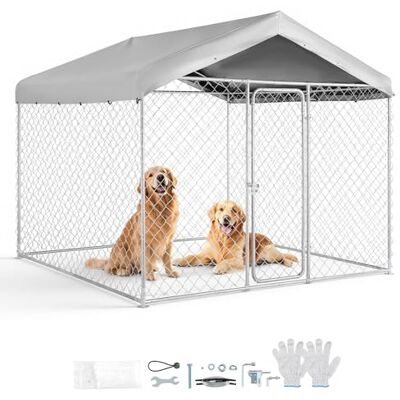 VEVOR Chenil Extérieur 2,3x2,3x2,15 m Enclos pour Chien avec Toit Cage Extérieure pour Grands Chiens Parc Robuste pour Chiens avec Bâche en PE Résistante aux UV et Imperméable, Verrouillage Sécurisé - Publicité VEVOR Chenil Extérieur 2,3x2,3x2,15 m Enclos pour Chien avec Toit Cage Extérieure pour Grands Chiens Parc Robuste pour Chiens avec Bâche en PE Résistante aux UV et Imperméable, Verrouillage Sécurisé - Publicité