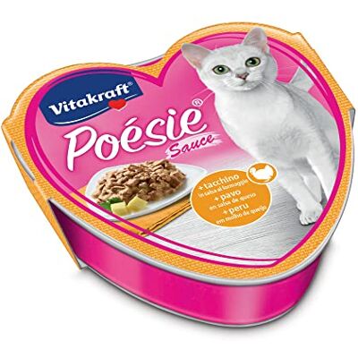 Vitakraft Poésie Création, Nourriture Humide pour Chats, avec Dinde en Sauce au Fromage, avec friandises en Sauce exquise, pour Chats Adultes, sans Addition de Sucre et de céréales (1 x 85 g) - Publicité Vitakraft Poésie Création, Nourriture Humide pour Chats, avec Dinde en Sauce au Fromage, avec friandises en Sauce exquise, pour Chats Adultes, sans Addition de Sucre et de céréales (1 x 85 g) - Publicité