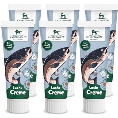 Knuffelwuff Tuben Snack Lot de 6 friandises pour chien Crème de saumon – avec beaucoup de poisson frais – sans conservateur, sans ajout de sucre ni de céréales – Idéal également pour les chiots – - Publicité Knuffelwuff Tuben Snack Lot de 6 friandises pour chien Crème de saumon – avec beaucoup de poisson frais – sans conservateur, sans ajout de sucre ni de céréales – Idéal également pour les chiots – - Publicité