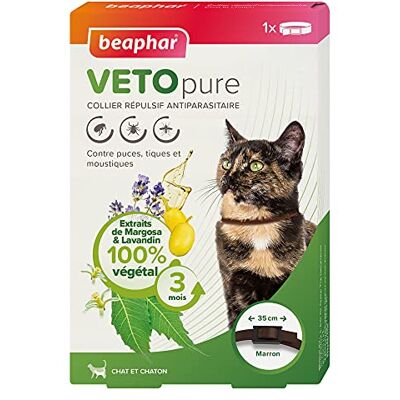 Beaphar – VETOPURE – Collier répulsif antiparasitaires pour Chat & Chaton – Extraits de Margosa & de Lavandin – Contre Les puces/tiques/moustiques – Protection 3 Mois – Résiste à l’Eau – Marron - Publicité Beaphar – VETOPURE – Collier répulsif antiparasitaires pour Chat & Chaton – Extraits de Margosa & de Lavandin – Contre Les puces/tiques/moustiques – Protection 3 Mois – Résiste à l’Eau – Marron - Publicité