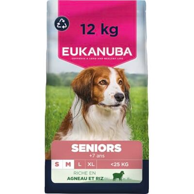 Eukanuba Life Care Croquettes Chien Senior Petite Moyenne Races, Riche en Agneau & Riz, Glucosamine, Oméga 3&6, FOS, sans colorants, arômes artificiels ni OGM – 12 kg - Publicité Eukanuba Life Care Croquettes Chien Senior Petite Moyenne Races, Riche en Agneau & Riz, Glucosamine, Oméga 3&6, FOS, sans colorants, arômes artificiels ni OGM – 12 kg - Publicité