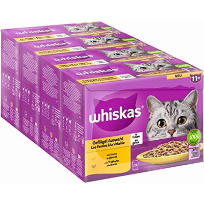 Whiskas Nourriture humide pour chats en sachets en gel 11+ sélection volaille 4 x 12 x 85 g - Publicité Whiskas Nourriture humide pour chats en sachets en gel 11+ sélection volaille 4 x 12 x 85 g - Publicité