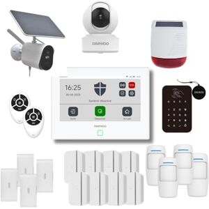 Daewoo Pack Alarme AM373, WiFi/GSM, Centrale à écran Tactile 7'', 20 Accessoires, Sirène Solaire, Livrée avec 2 Caméras Full HD Dont 1 Caméra Solaire - Publicité Daewoo Pack Alarme AM373, WiFi/GSM, Centrale à écran Tactile 7'', 20 Accessoires, Sirène Solaire, Livrée avec 2 Caméras Full HD Dont 1 Caméra Solaire - Publicité