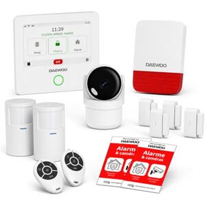 Daewoo Security Système d'Alarme Maison sans Fil AM340 – Centrale Tactile WiFi, Caméra intérieure HD 1080p, 4 Contacteurs de Porte, 2 Détecteurs de Mouvement, Sirène extérieure – Contrôle Via App - Publicité Daewoo Security Système d'Alarme Maison sans Fil AM340 – Centrale Tactile WiFi, Caméra intérieure HD 1080p, 4 Contacteurs de Porte, 2 Détecteurs de Mouvement, Sirène extérieure – Contrôle Via App - Publicité