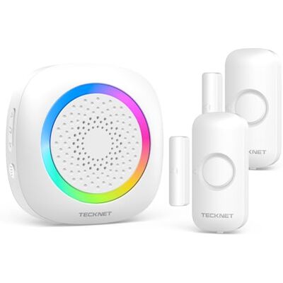 TECKNET Alarme Porte et Fenêtre Détecteur, Portée 300M, 2*Capteur 61 Sonneries, Indicateur RGB, Systeme Alarme Maison Sonnette sans Fil pour La Maison, Le Magasin, Le Bureau - Publicité TECKNET Alarme Porte et Fenêtre Détecteur, Portée 300M, 2*Capteur 61 Sonneries, Indicateur RGB, Systeme Alarme Maison Sonnette sans Fil pour La Maison, Le Magasin, Le Bureau - Publicité
