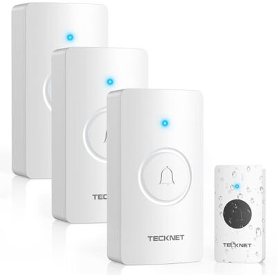 TECKNET Sonnette, IP67 Sonnette Sans Fil Exterieur Etanche, 400M Sonnette Sans Fil Longue Portée, Sonnette Sans Fil avec 60 Klingeltöne, Sonette Sans Fil avec 1 émetteurs & 3 récepteur à piles - Publicité TECKNET Sonnette, IP67 Sonnette Sans Fil Exterieur Etanche, 400M Sonnette Sans Fil Longue Portée, Sonnette Sans Fil avec 60 Klingeltöne, Sonette Sans Fil avec 1 émetteurs & 3 récepteur à piles - Publicité