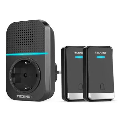 TECKNET Sonnette Sans Fil Kit, 400M Sonnette avec 2 Emetteurs 5 Niveaux de Volume Porte Auto-Alimentée avec 60 Mélodies, IP65 Etanche Carillon Sans Pile, avec Tomas USB Externas y Luz LED - Publicité TECKNET Sonnette Sans Fil Kit, 400M Sonnette avec 2 Emetteurs 5 Niveaux de Volume Porte Auto-Alimentée avec 60 Mélodies, IP65 Etanche Carillon Sans Pile, avec Tomas USB Externas y Luz LED - Publicité