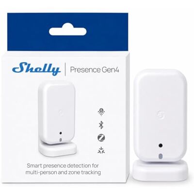 Shelly Presence Gen4 Blanc Détecteur de Présence et Mouvement, Zigbee, Wi-FI et Matter, Portée 42 m2, 180°, Jusqu'à 6 Personnes et 10 Zones de détection, Commande vocale ou par Application - Publicité Shelly Presence Gen4 Blanc Détecteur de Présence et Mouvement, Zigbee, Wi-FI et Matter, Portée 42 m2, 180°, Jusqu'à 6 Personnes et 10 Zones de détection, Commande vocale ou par Application - Publicité