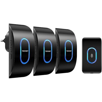 TECKNET Sonnette sans Fil Exterieur Étanche avec 3 Récepteurs, Voyant LED Portée de 400M, IP65 Étanche Carillon, 60 Sonneries et 5 Niveaux Volume, pour Utilisation à Domicile/Entrepôt/Bureau, Noir - Publicité TECKNET Sonnette sans Fil Exterieur Étanche avec 3 Récepteurs, Voyant LED Portée de 400M, IP65 Étanche Carillon, 60 Sonneries et 5 Niveaux Volume, pour Utilisation à Domicile/Entrepôt/Bureau, Noir - Publicité