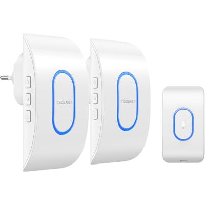 TECKNET Sonnette sans Fil Exterieur Étanche avec 2 Récepteurs avec LED Bleu Portée de 400M, IP65 Étanche Carillon, 60 Sonneries et 5 Niveaux Volume, pour Utilisation à Domicile/Entrepôt/Bureau, Blanc - Publicité TECKNET Sonnette sans Fil Exterieur Étanche avec 2 Récepteurs avec LED Bleu Portée de 400M, IP65 Étanche Carillon, 60 Sonneries et 5 Niveaux Volume, pour Utilisation à Domicile/Entrepôt/Bureau, Blanc - Publicité