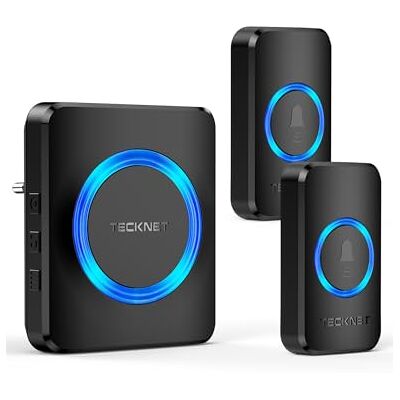 TECKNET Sonnette sans Fil Extérieure Étanche avec 2 Émetteur, Portée 600M Kit de Sonnette Étanche IP65, 60 Sonneries, 5 Niveaux de Volume, Émetteur associable à Différentes Sonneries - Publicité TECKNET Sonnette sans Fil Extérieure Étanche avec 2 Émetteur, Portée 600M Kit de Sonnette Étanche IP65, 60 Sonneries, 5 Niveaux de Volume, Émetteur associable à Différentes Sonneries - Publicité
