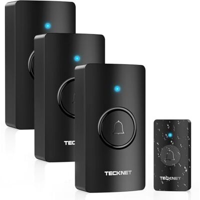 TECKNET Sonnette, IP67 Sonnette Sans Fil Exterieur Etanche, 400M Sonnette Sans Fil Longue Portée, Sonnette Sans Fil avec 60 Klingeltöne, Sonette Sans Fil avec 1 émetteurs & 3 récepteur à piles - Publicité TECKNET Sonnette, IP67 Sonnette Sans Fil Exterieur Etanche, 400M Sonnette Sans Fil Longue Portée, Sonnette Sans Fil avec 60 Klingeltöne, Sonette Sans Fil avec 1 émetteurs & 3 récepteur à piles - Publicité