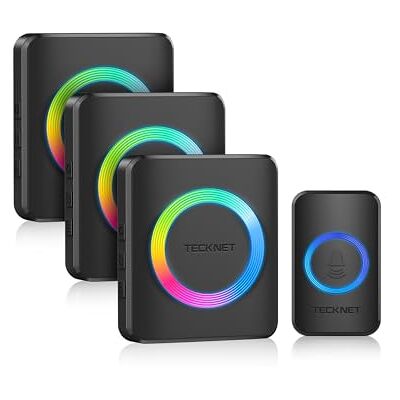 TECKNET Sonnette sans fil, portée sans fil de 400 m avec 60 sonneries, 5 niveaux de volume, autonomie de 4,5 ans - Publicité TECKNET Sonnette sans fil, portée sans fil de 400 m avec 60 sonneries, 5 niveaux de volume, autonomie de 4,5 ans - Publicité