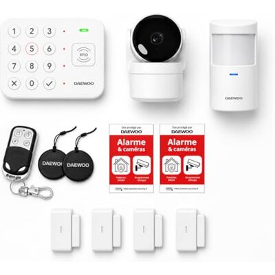 Daewoo Kit Alarme sans Fil Vigilia Centrale avec Clavier, Caméra Full HD, Détecteur Mouvement, 2 Contacteurs 2-en-1, Télécommande, 2 Badges RFID sans Abonnement App Home Connect - Publicité Daewoo Kit Alarme sans Fil Vigilia Centrale avec Clavier, Caméra Full HD, Détecteur Mouvement, 2 Contacteurs 2-en-1, Télécommande, 2 Badges RFID sans Abonnement App Home Connect - Publicité
