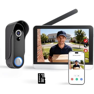 SIMBAILAI Sonnette Vidéo sans Fil 7 Pouces Écran Tactile 1080P Visiophone avec Détection de Mouvement, Audio Bidirectionnel, Vision Nocturne, IP65 Étanche, Application Tuya, sans Abonnement - Publicité SIMBAILAI Sonnette Vidéo sans Fil 7 Pouces Écran Tactile 1080P Visiophone avec Détection de Mouvement, Audio Bidirectionnel, Vision Nocturne, IP65 Étanche, Application Tuya, sans Abonnement - Publicité