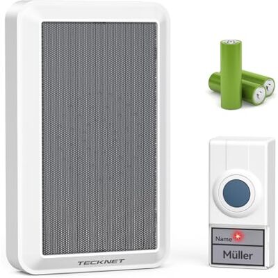 TECKNET Sonnette sans fil à piles, 130 dB, sans fil, étanche IP65, avec une portée de 400 m, 38 mélodies sur 4 niveaux de volume, pour les malentendants ou les personnes âgées - Publicité TECKNET Sonnette sans fil à piles, 130 dB, sans fil, étanche IP65, avec une portée de 400 m, 38 mélodies sur 4 niveaux de volume, pour les malentendants ou les personnes âgées - Publicité