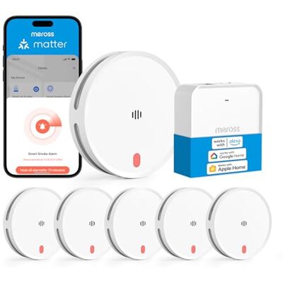 meross Matter Détecteur de Fumée Connecté, 6 Pièces avec Hub MSH450 Alarme Incendie intelligente Wi-Fi avec double capteur optique, Détecteur Fumée avec Alerte APP, maillage 0,8 mm, 33 mm - Publicité meross Matter Détecteur de Fumée Connecté, 6 Pièces avec Hub MSH450 Alarme Incendie intelligente Wi-Fi avec double capteur optique, Détecteur Fumée avec Alerte APP, maillage 0,8 mm, 33 mm - Publicité