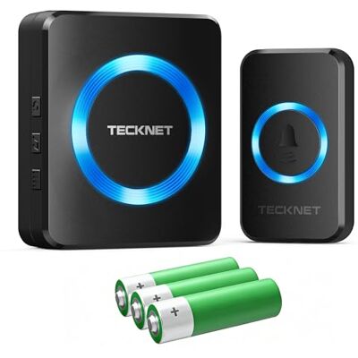 TECKNET Sonnette sans Fil Exterieur Etanche, IP66 Étanche Doorbell, 400M Sonnette Longue Portée, 60 Mélodies, 5 Niveaux Volume 120 DB, LED Bleu, pour Maison, Hôtel, Bureaux, Noir - Publicité TECKNET Sonnette sans Fil Exterieur Etanche, IP66 Étanche Doorbell, 400M Sonnette Longue Portée, 60 Mélodies, 5 Niveaux Volume 120 DB, LED Bleu, pour Maison, Hôtel, Bureaux, Noir - Publicité